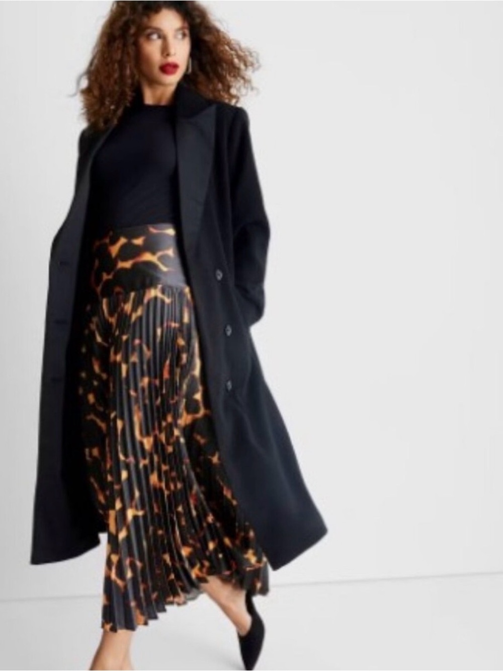 NWT Pleated drop waist satin-like leopard print or tortoise print Midi Skirt